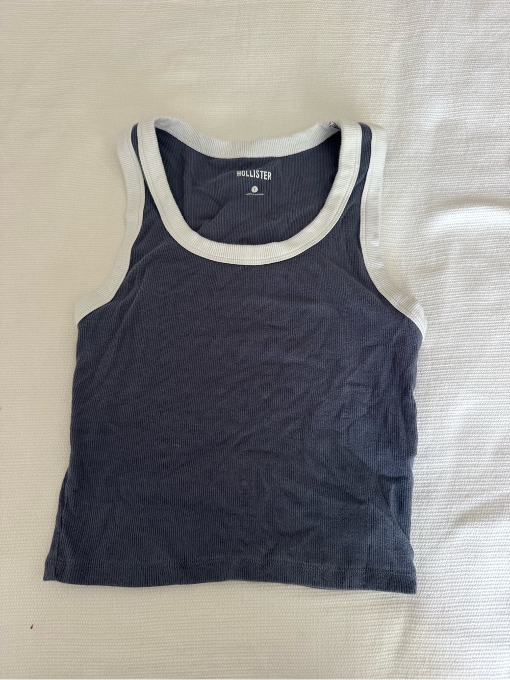 Hollister Navy Tank with White Trim Ribbing